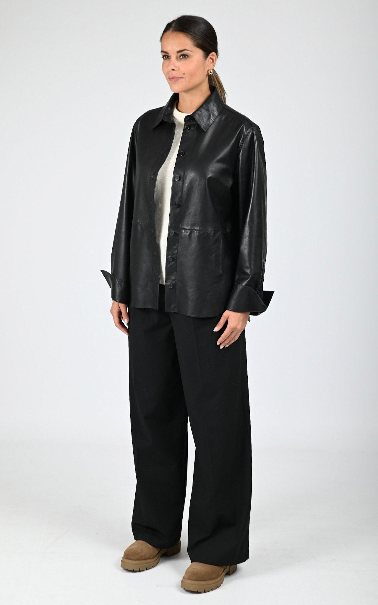 Chemise en cuir Lauren noir