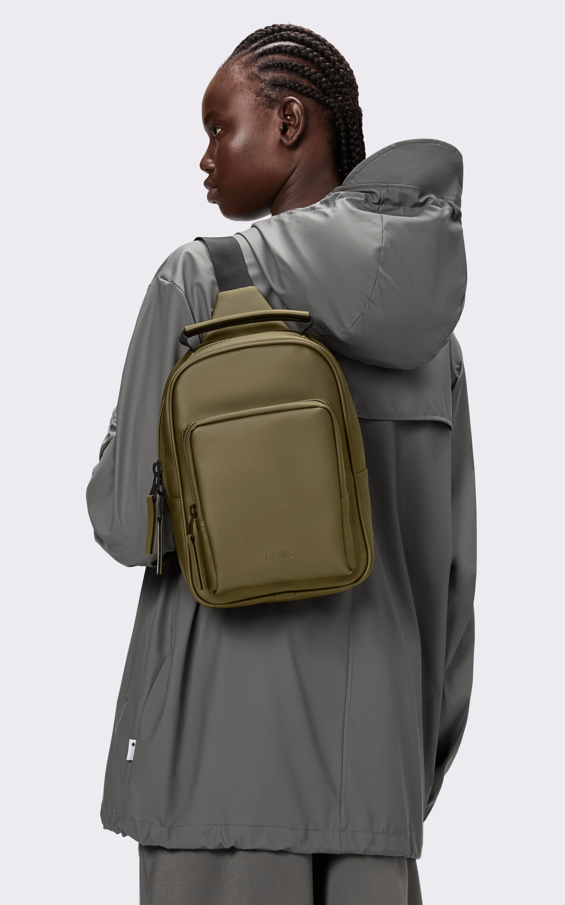 A &quot;13690 BOOK DAYPACK MINI&quot; Kaki Rains Sac Mixte opened photo