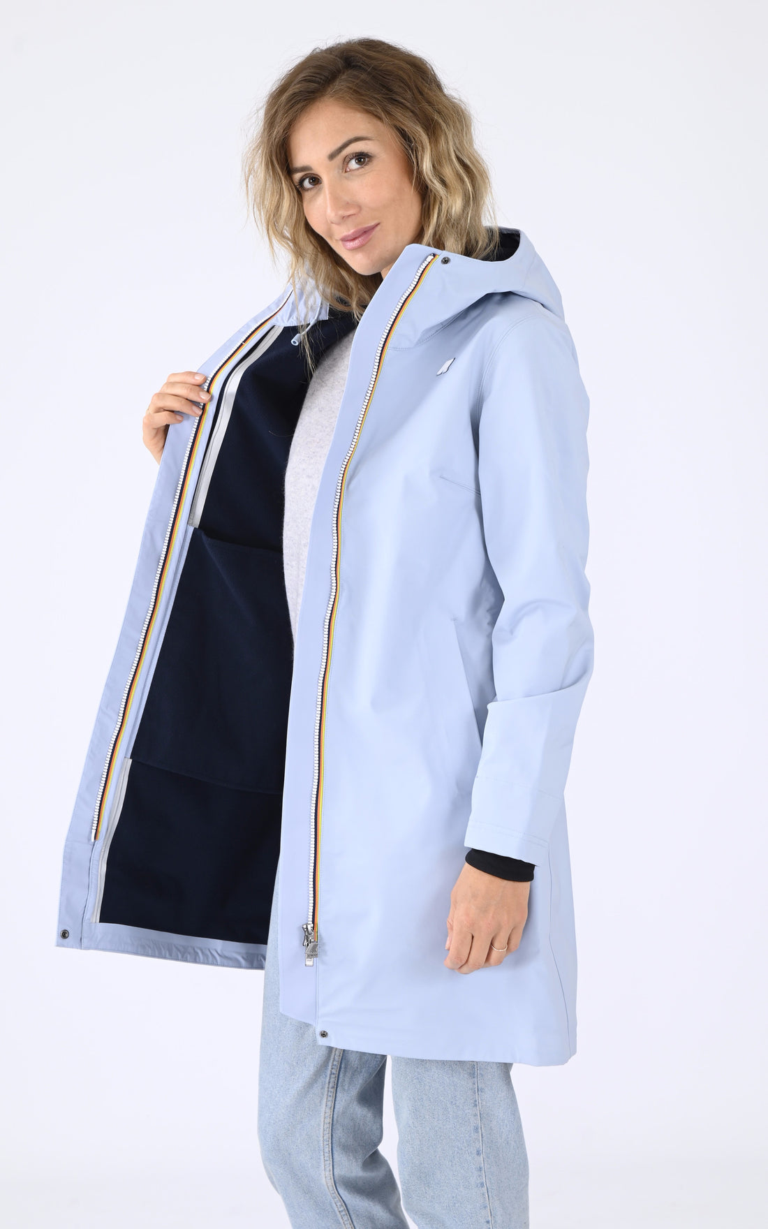 A &quot;STEPHY BONDED K21489W&quot; Bleu Ciel K-Way 3/4 Femme opened photo
