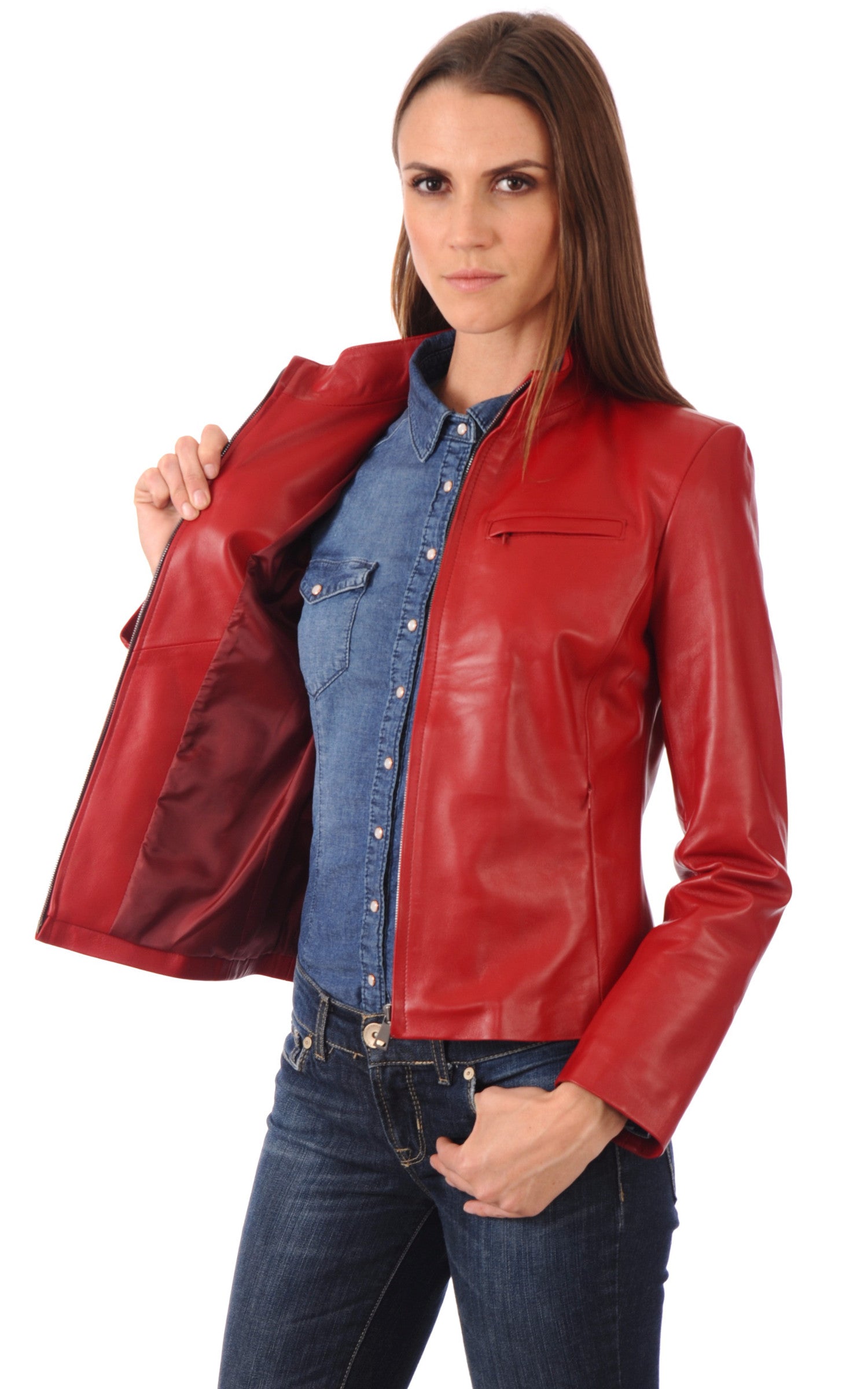 A &quot;ANY FF griffes&quot; Rouge La Canadienne Blouson Femme interior photo