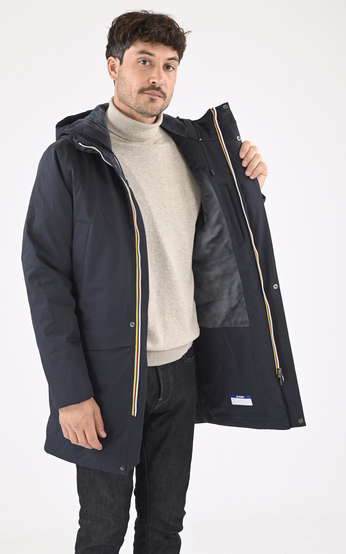 A &quot;JARNO TWILL MARMOTTA K8133FW&quot; Bleu Marine K-Way 3/4 Homme opened photo