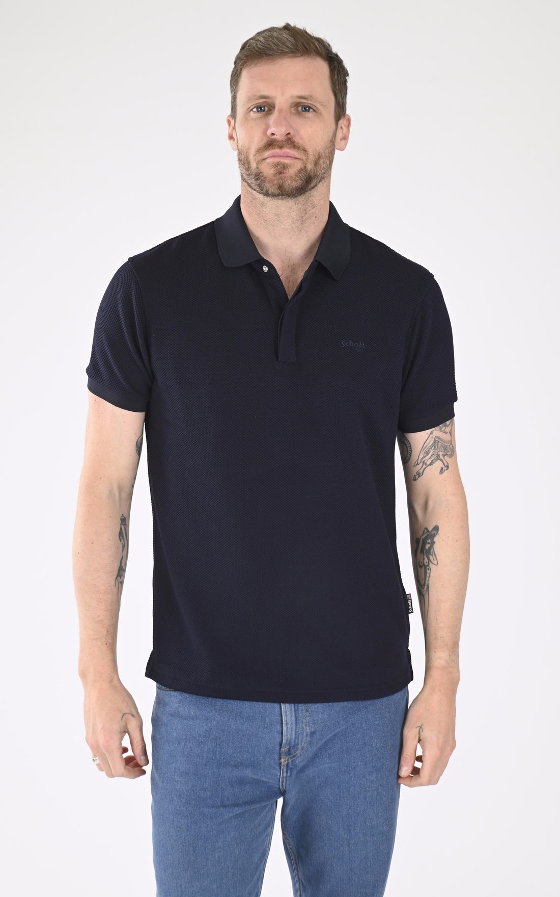 A &quot;PS OLLIN&quot; Bleu Marine Schott Polo Homme opened photo
