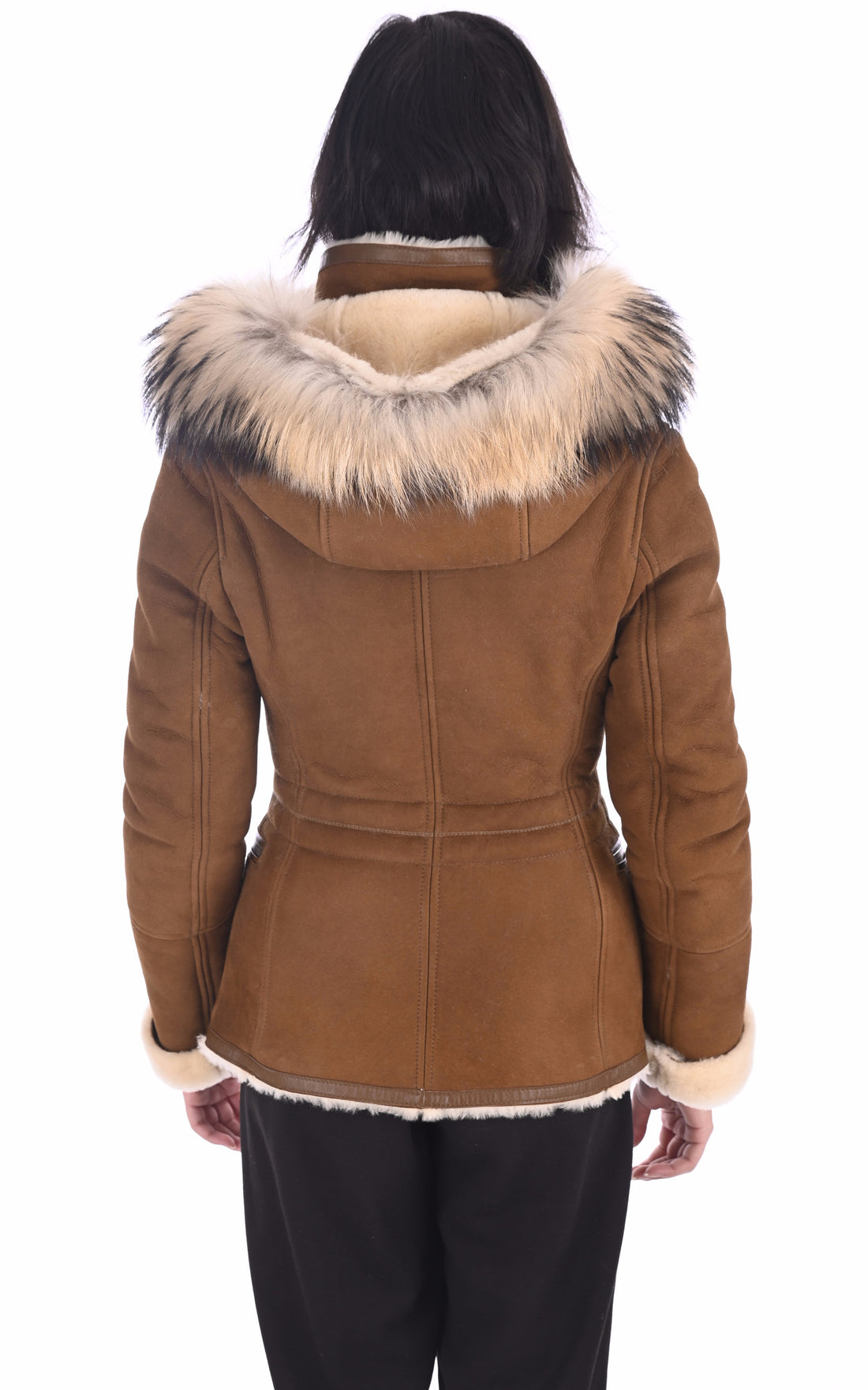A &quot;ELENA SOFT VELOURS FF&quot; Camel La Canadienne Veste Femme opened photo