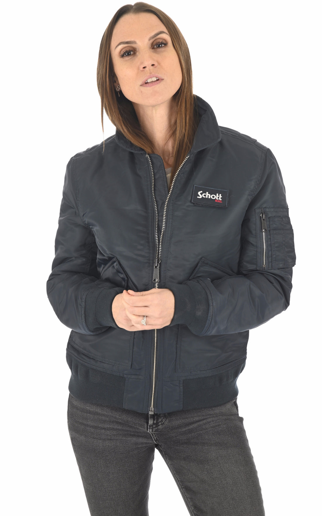 A &quot;210100 RS&quot; Navy Schott Blouson Mixte opened photo