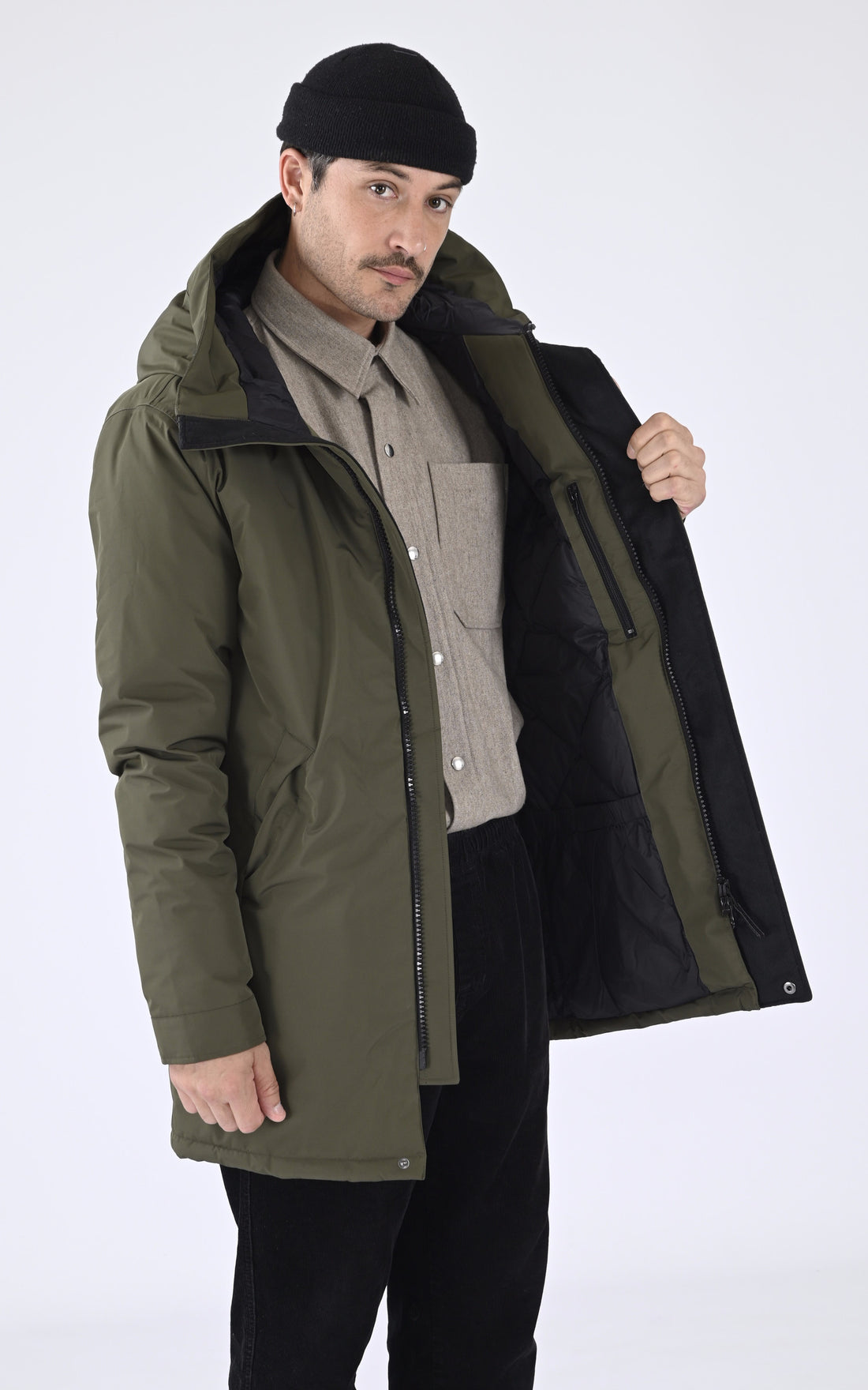 A &quot;PIERRE 3L&quot; Kaki Nobis 3/4 Doudoune Homme opened photo
