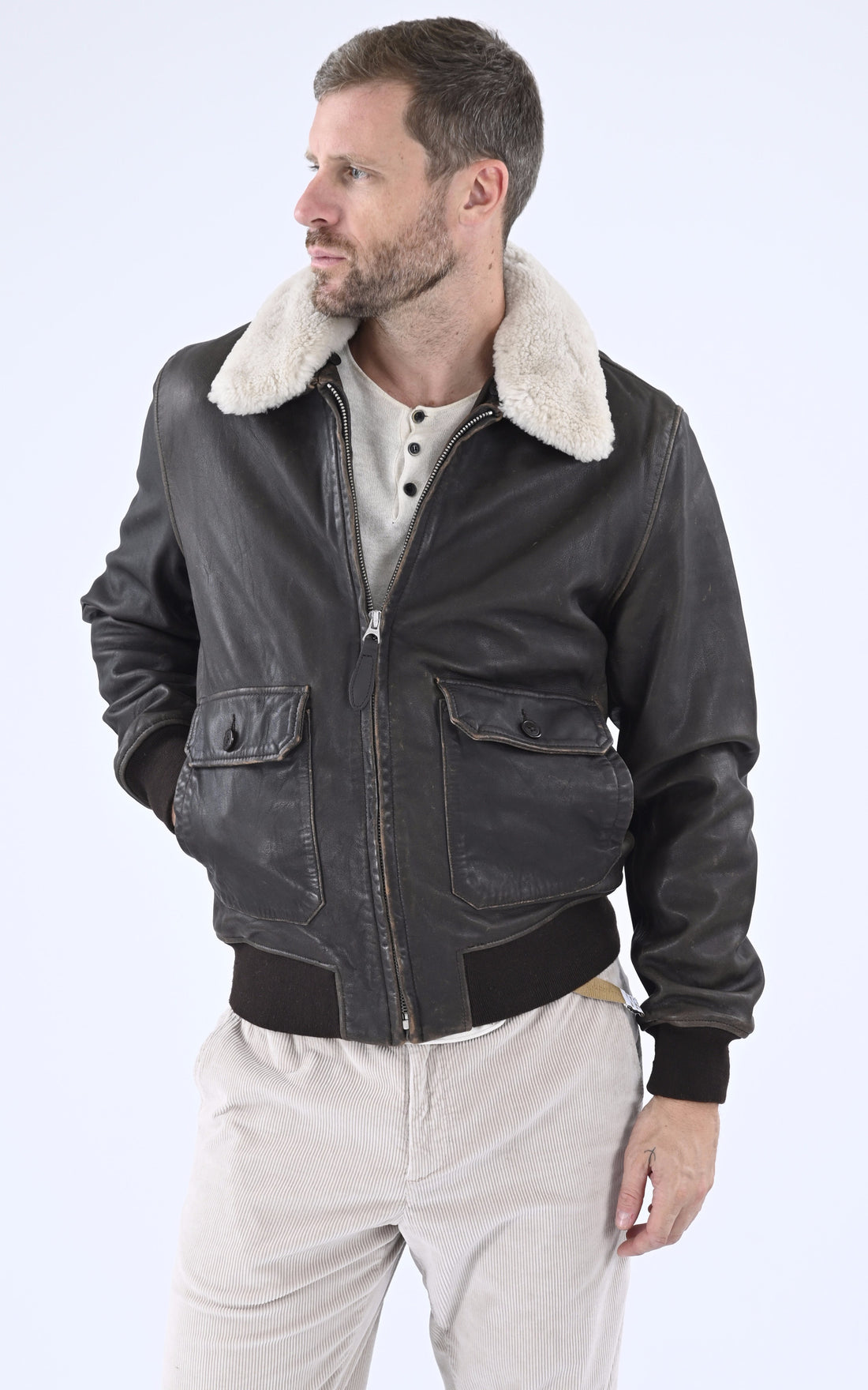 A &quot;LC PILOT USED&quot; Marron Schott Pilote Homme opened photo