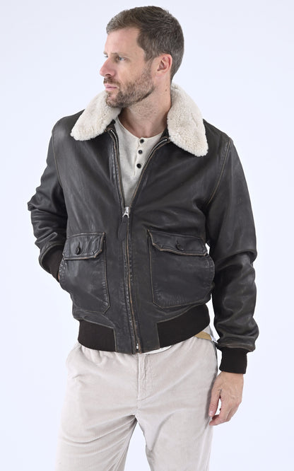 A &quot;LC PILOT USED&quot; Marron Schott Pilote Homme opened photo