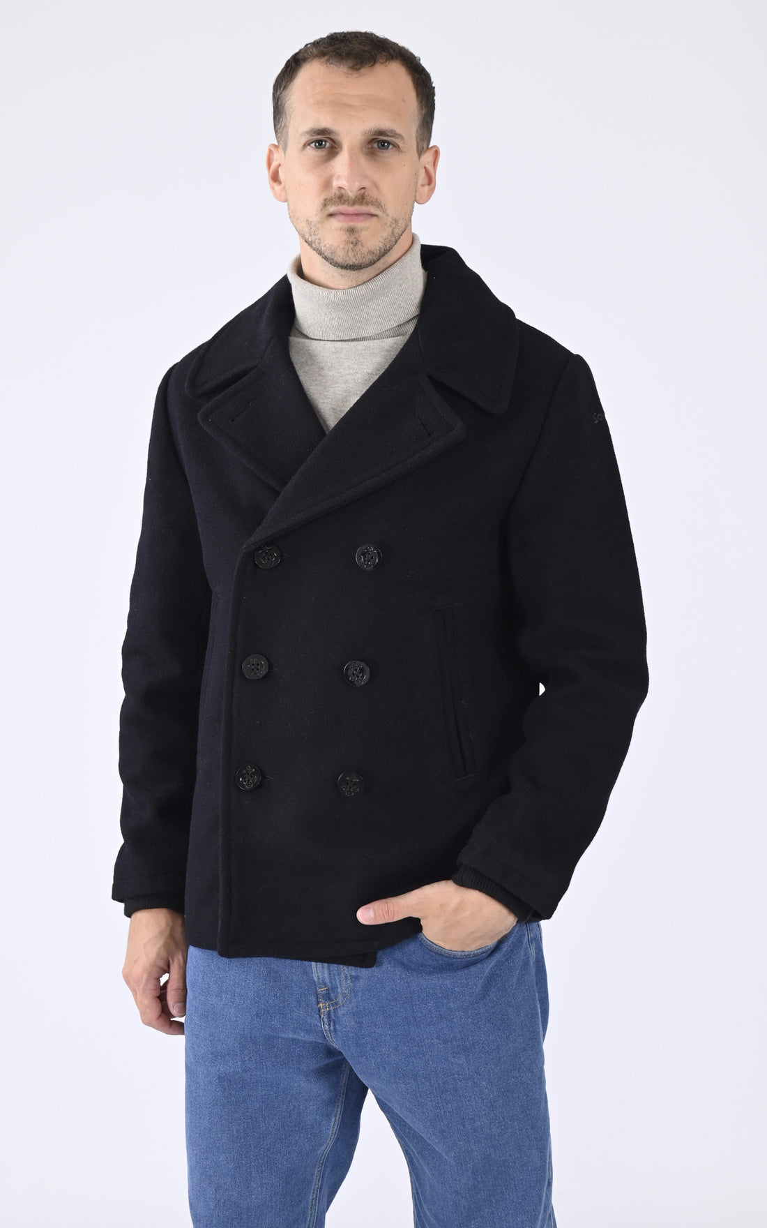 A &quot;SEACOAT&quot; Bleu Marine Schott Caban Homme opened photo