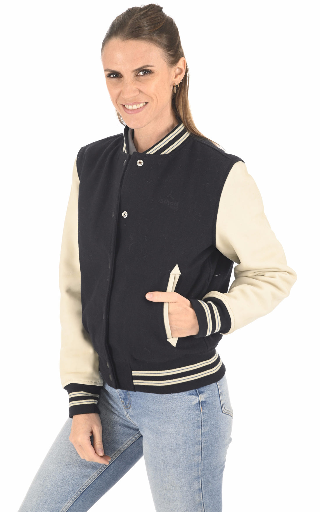 A "LCW6900" Navy Schott Blouson Femme opened photo