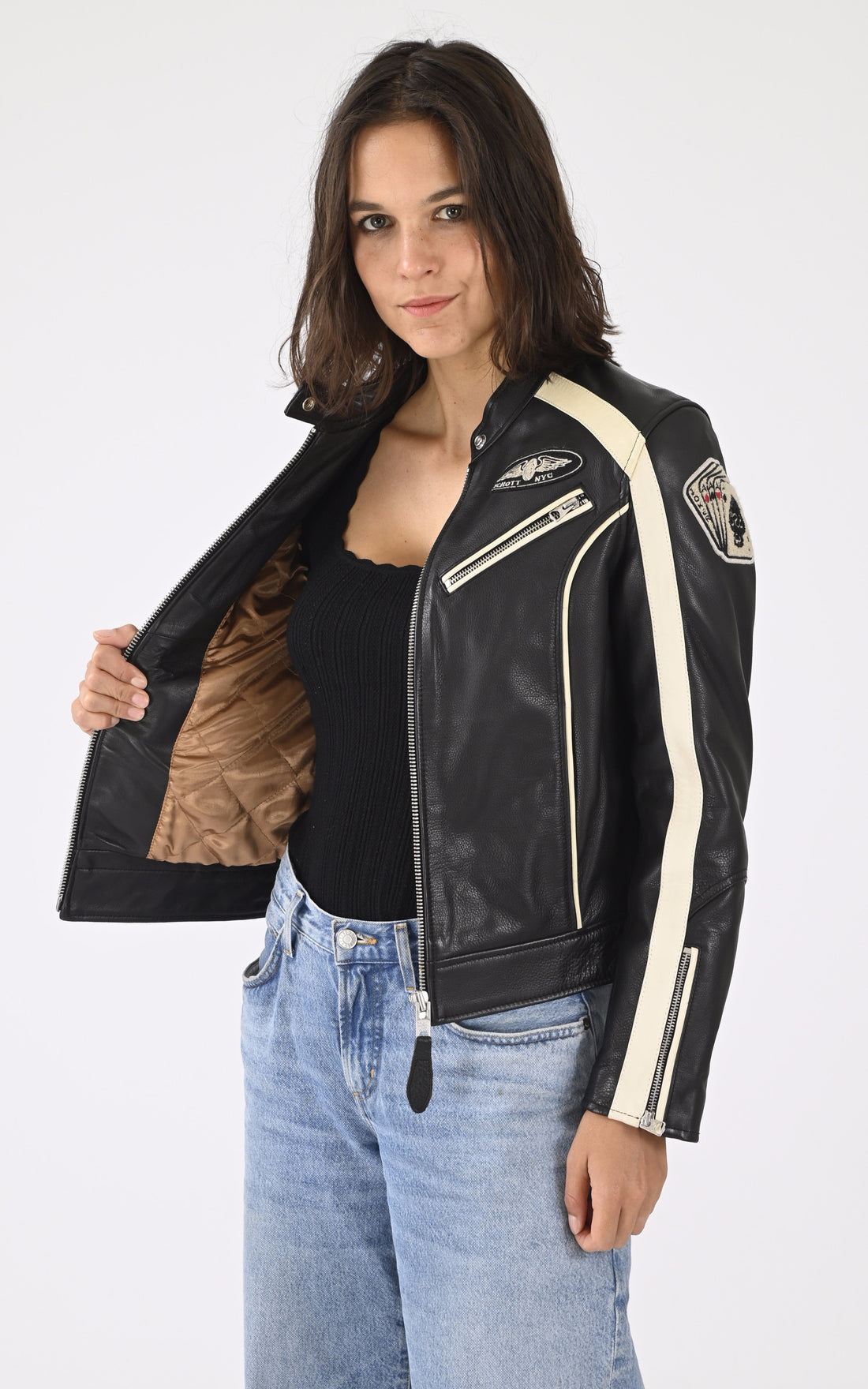 A &quot;LCW INDIANA&quot; Noir Schott Blouson Femme closed photo