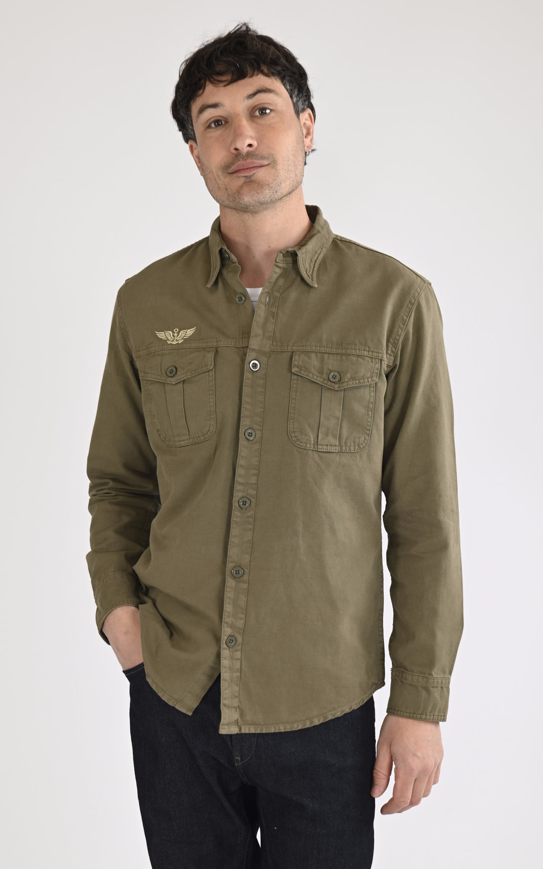 A &quot;KING AIR MN 103945&quot; Kaki Marine Nationale Chemise Homme opened photo