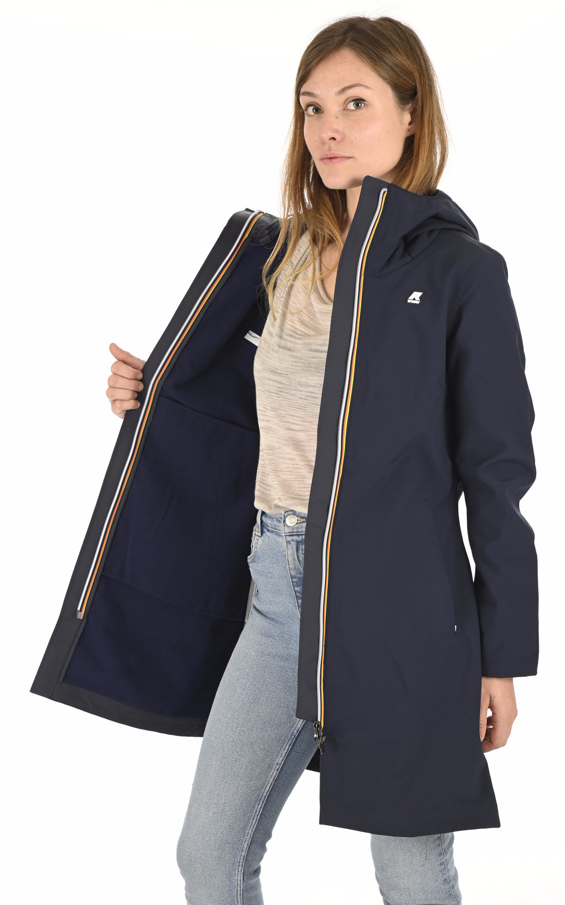 A &quot;STEPHY BONDED K21489W&quot; Bleu Marine K-Way 3/4 Femme opened photo