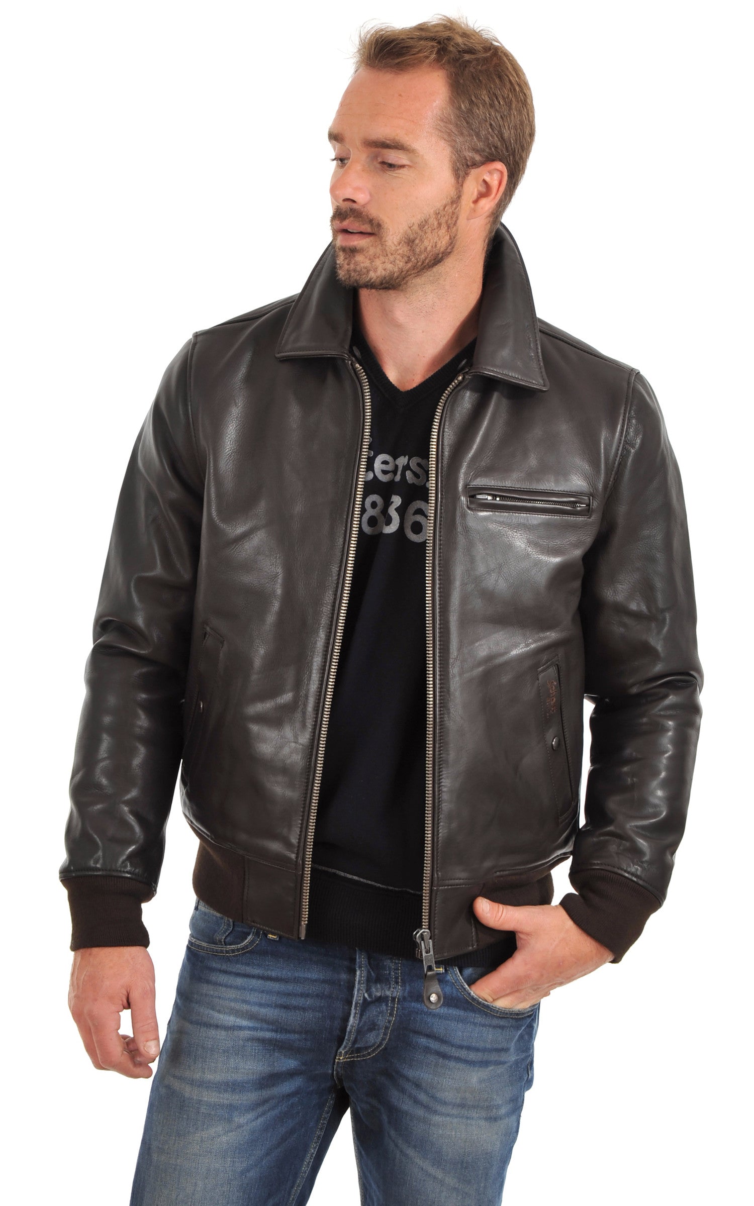 A &quot;LC1380&quot; Marron Foncé Schott Pilote Homme opened photo 2