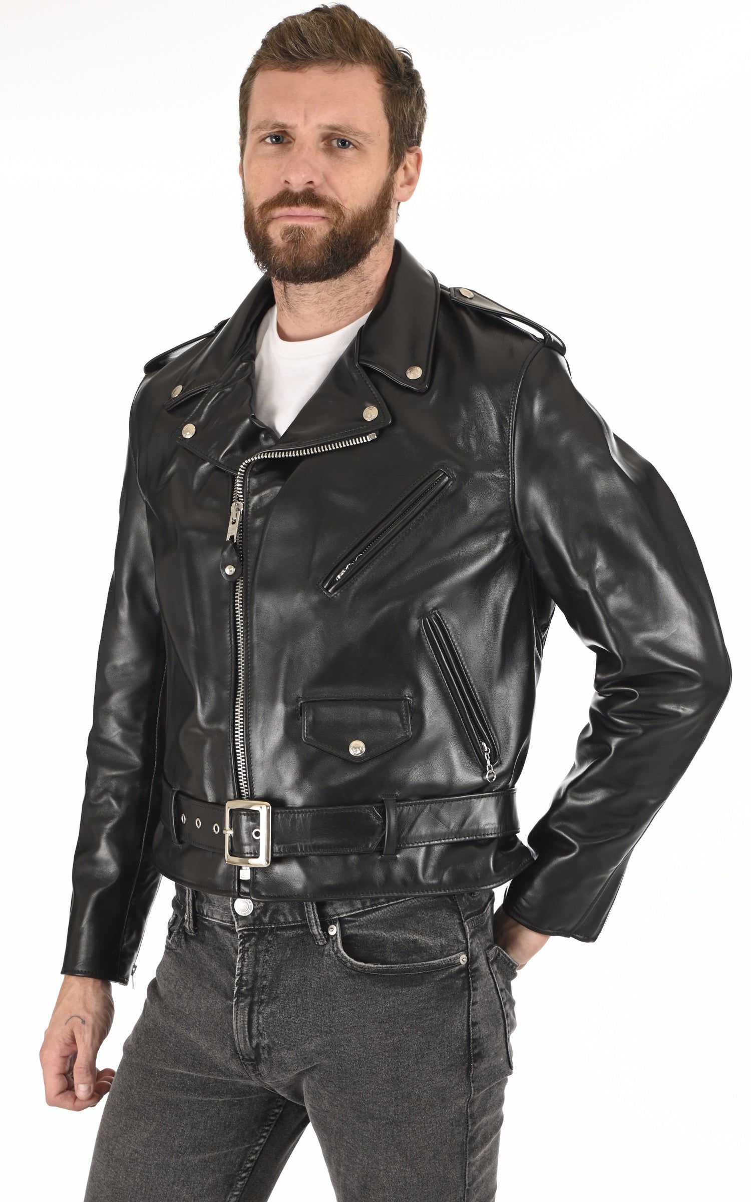 A &quot;618 HH&quot; Noir Schott Perfecto Homme closed photo 2