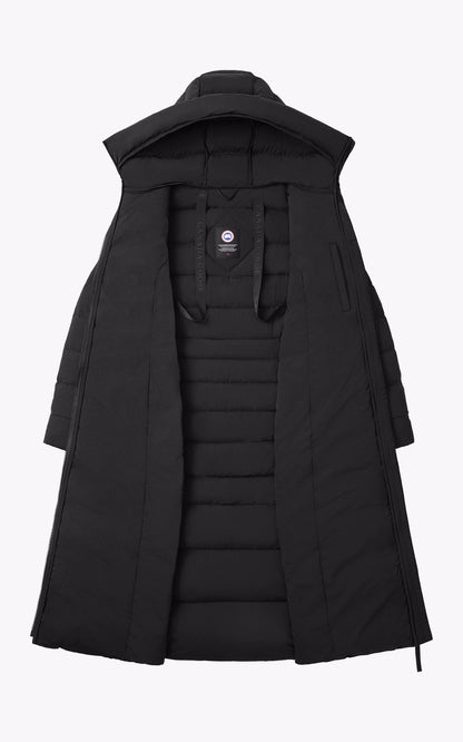 A &quot;CLAIR LONG COAT BLACK LABEL 2330WB&quot; Noir Canada Goose 7/8 Doudoune Femme details photo