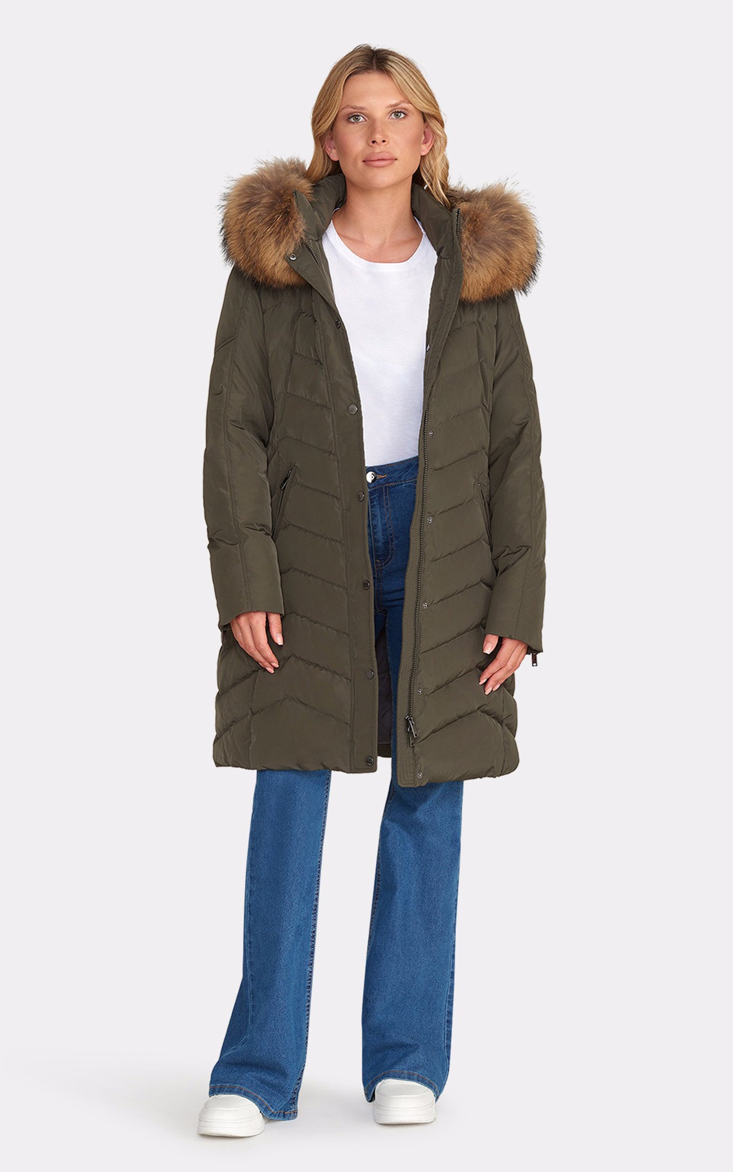 A &quot;JEMMA 11568&quot; Kaki Saki 3/4 Doudoune Femme closed photo