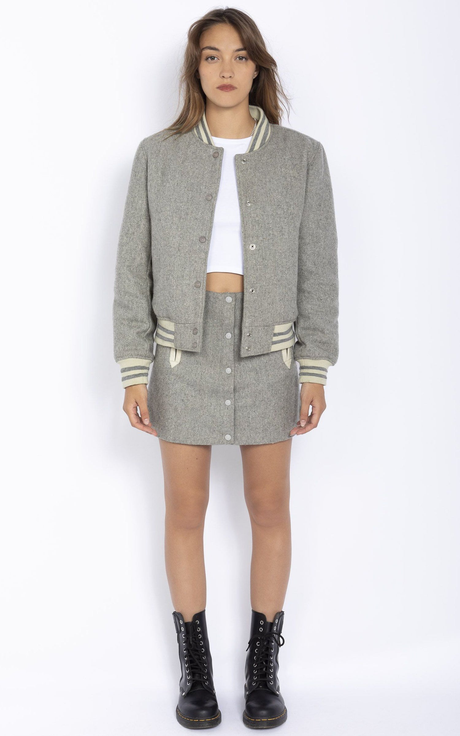 A &quot;JKTSERENAW&quot; Gris Clair Schott Teddy Femme closed photo 2