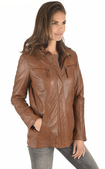 A &quot;ZURICH-3&quot; Cognac La Canadienne Veste Femme closed photo