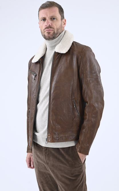A &quot;PLATON 102423&quot; Cognac Daytona 73 Blouson Homme closed photo