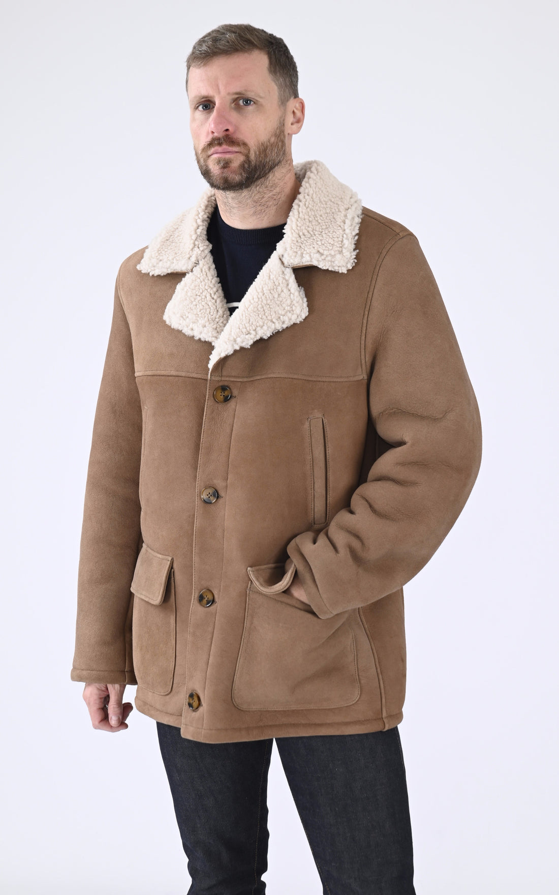 A &quot;LC CABAN SHEEP&quot; Camel Schott Veste Homme closed photo