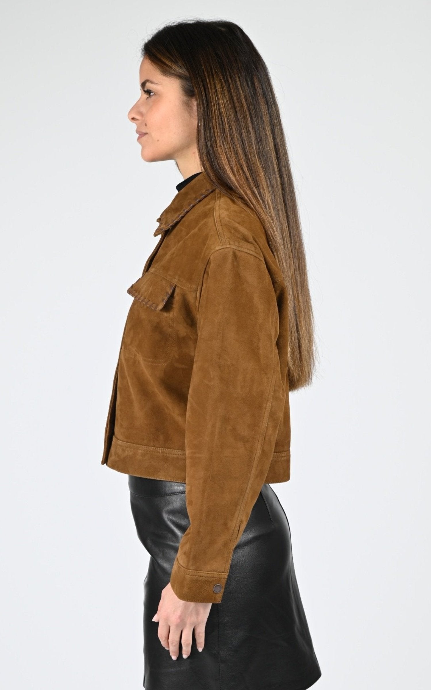 Blouson Daim Femme Schott, modèle 70lcw mandy de couleur caramel 3