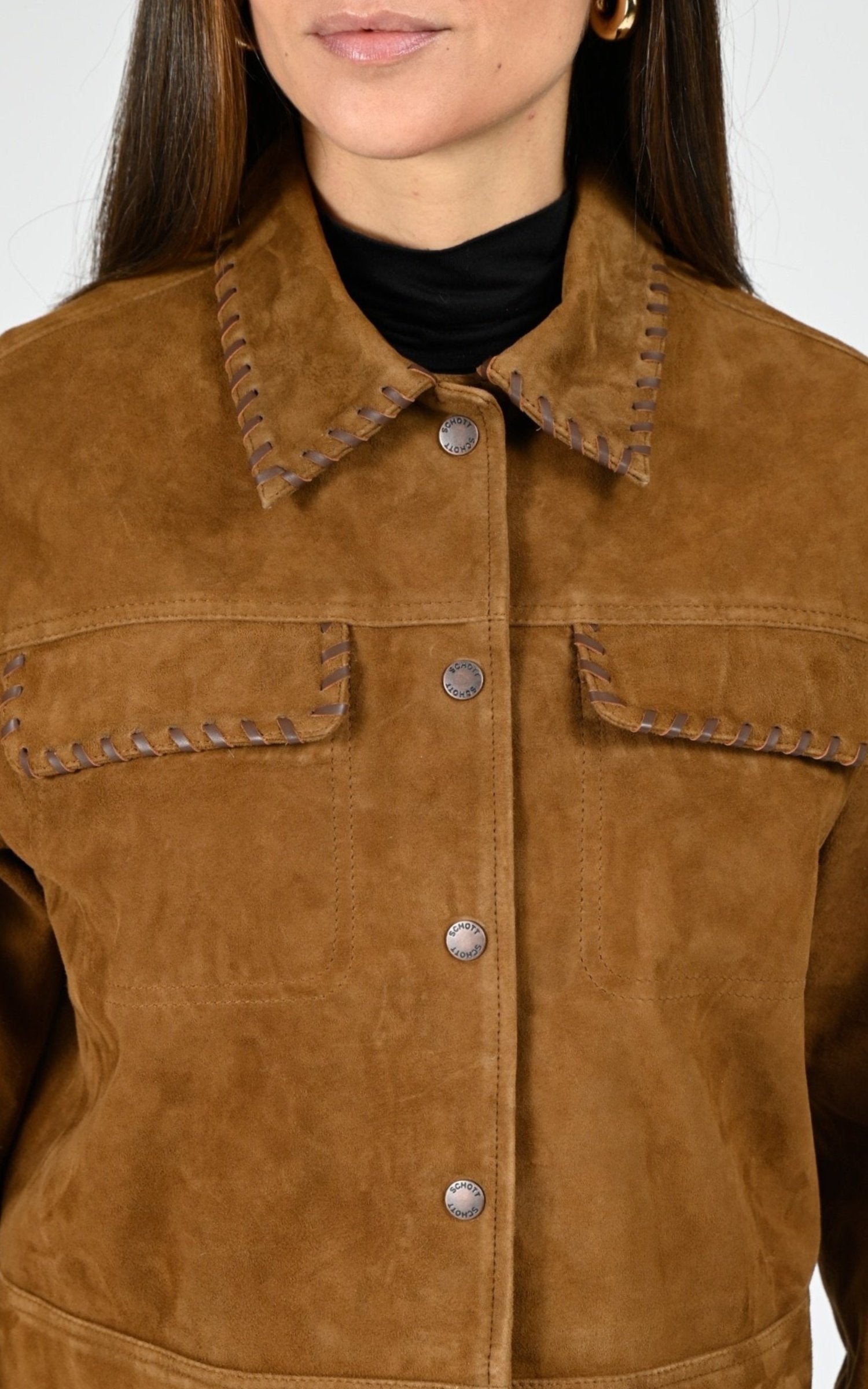 Blouson Daim Femme Schott, modèle 70lcw mandy de couleur caramel 5