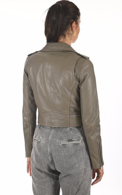 A &quot;YOKO&quot; Taupe Oakwood Perfecto Femme back photo