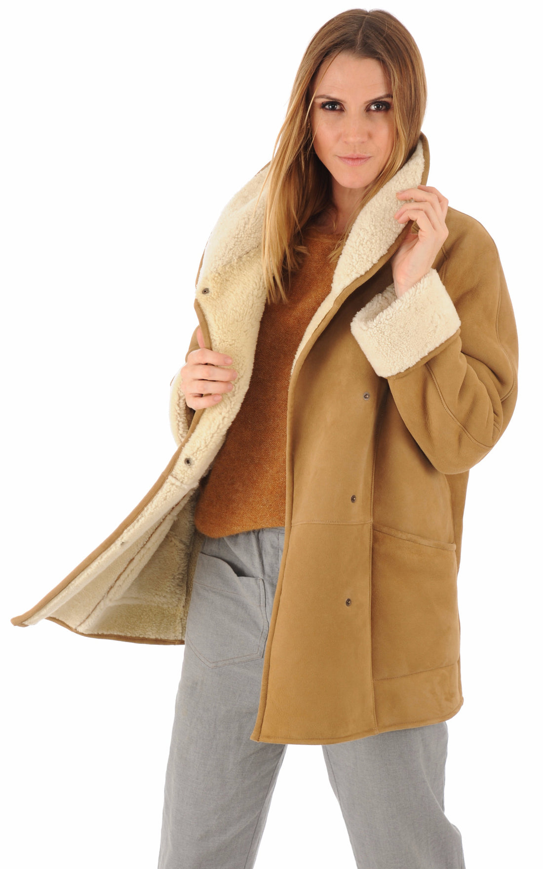 A &quot;SERENA CORTO&quot; Camel La Canadienne Veste Femme opened photo