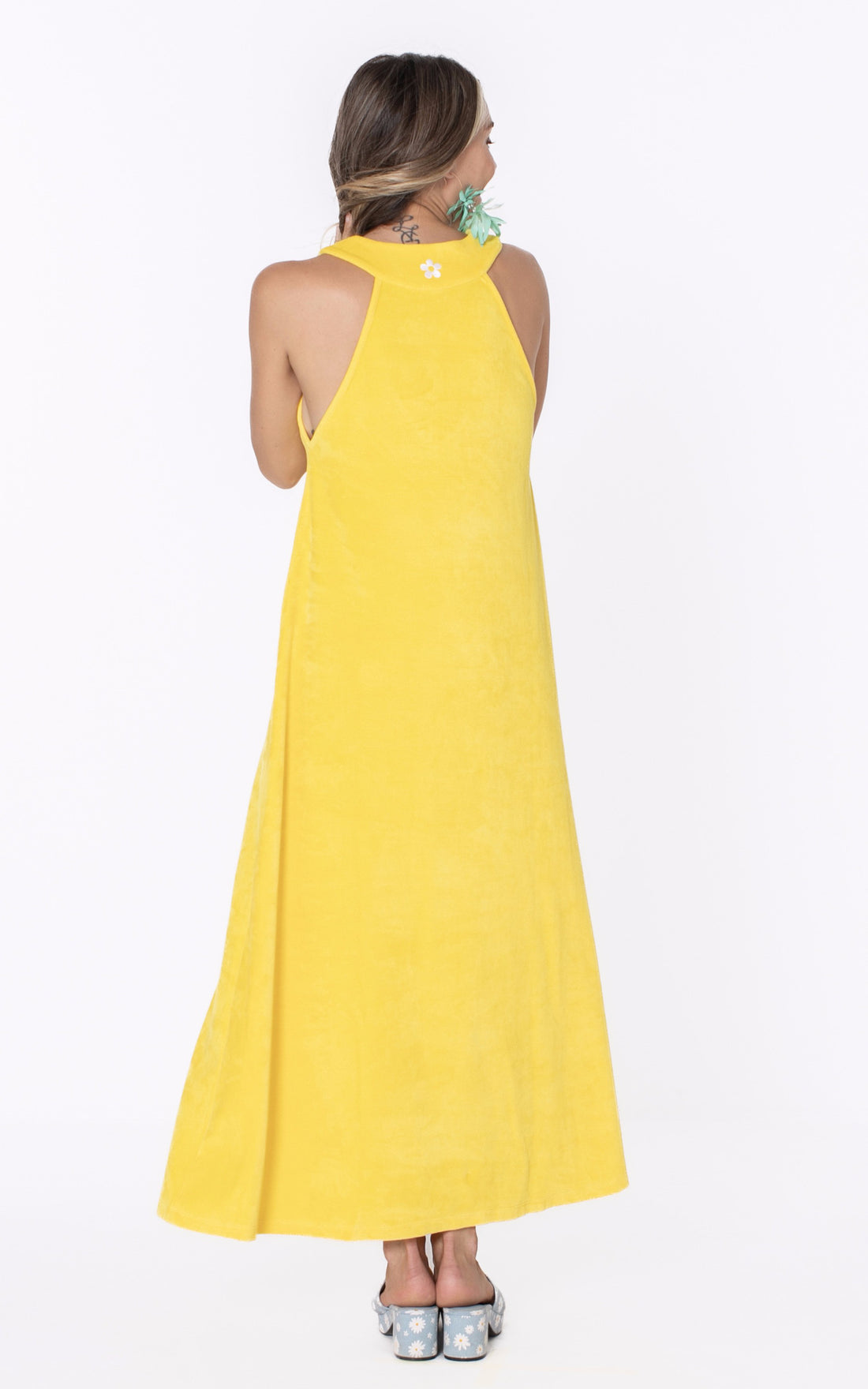 A &quot;CANNES&quot; Jaune Marguerite à la plage Robe Femme opened photo