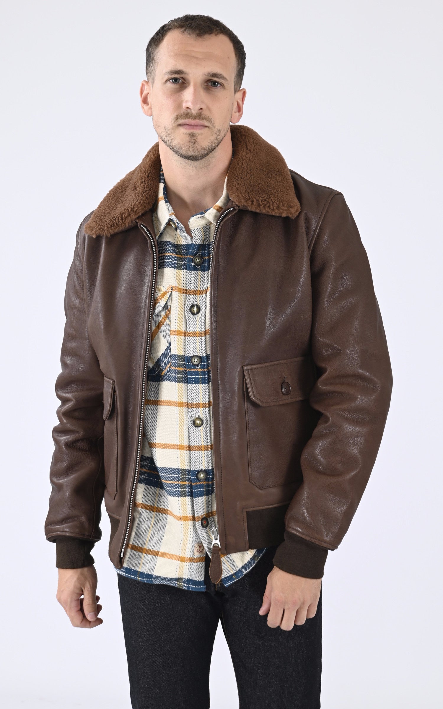 A &quot;LC AVIATION 24&quot; Marron Schott Pilote Homme opened photo