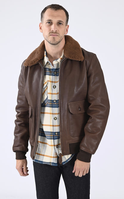 A &quot;LC AVIATION 24&quot; Marron Schott Pilote Homme opened photo