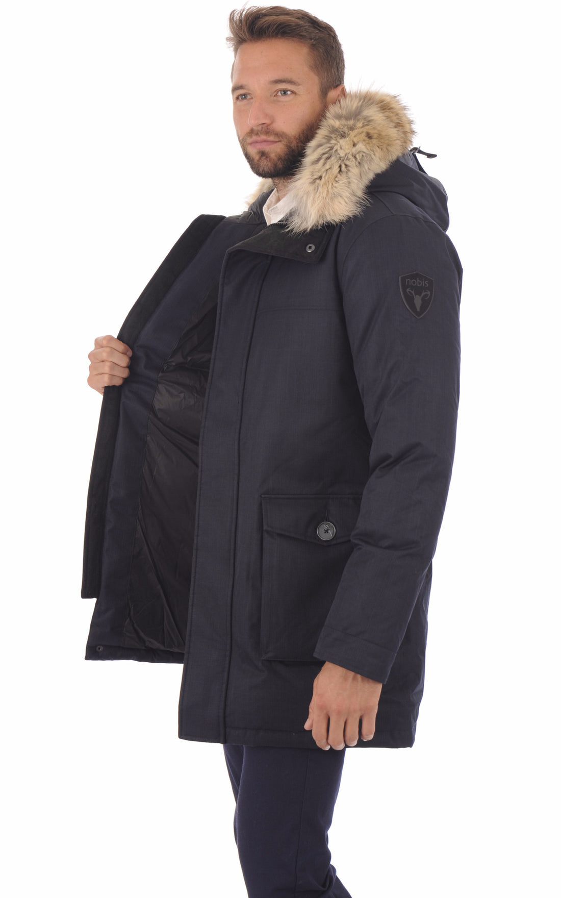 A &quot;YVES&quot; Navy Nobis 3/4 Doudoune Homme opened photo
