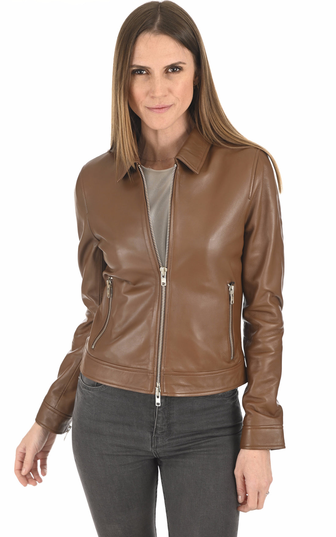 A &quot;RANDOM GIRL&quot; Cognac Serge Pariente Blouson Femme opened photo