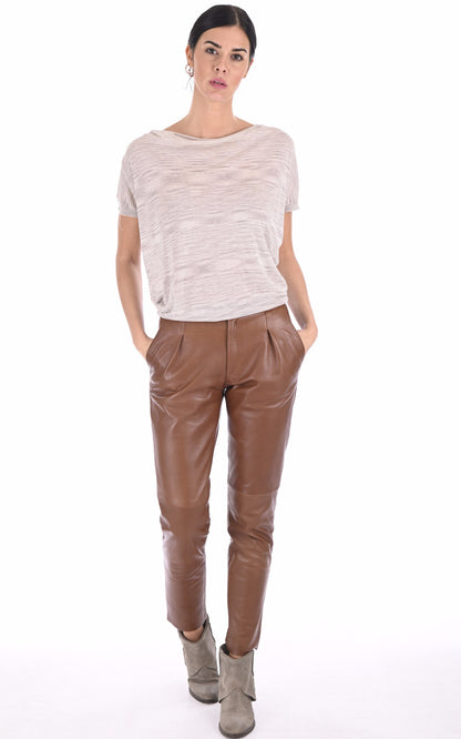A &quot;INES&quot; Caramel La Canadienne Pantalon Femme opened photo