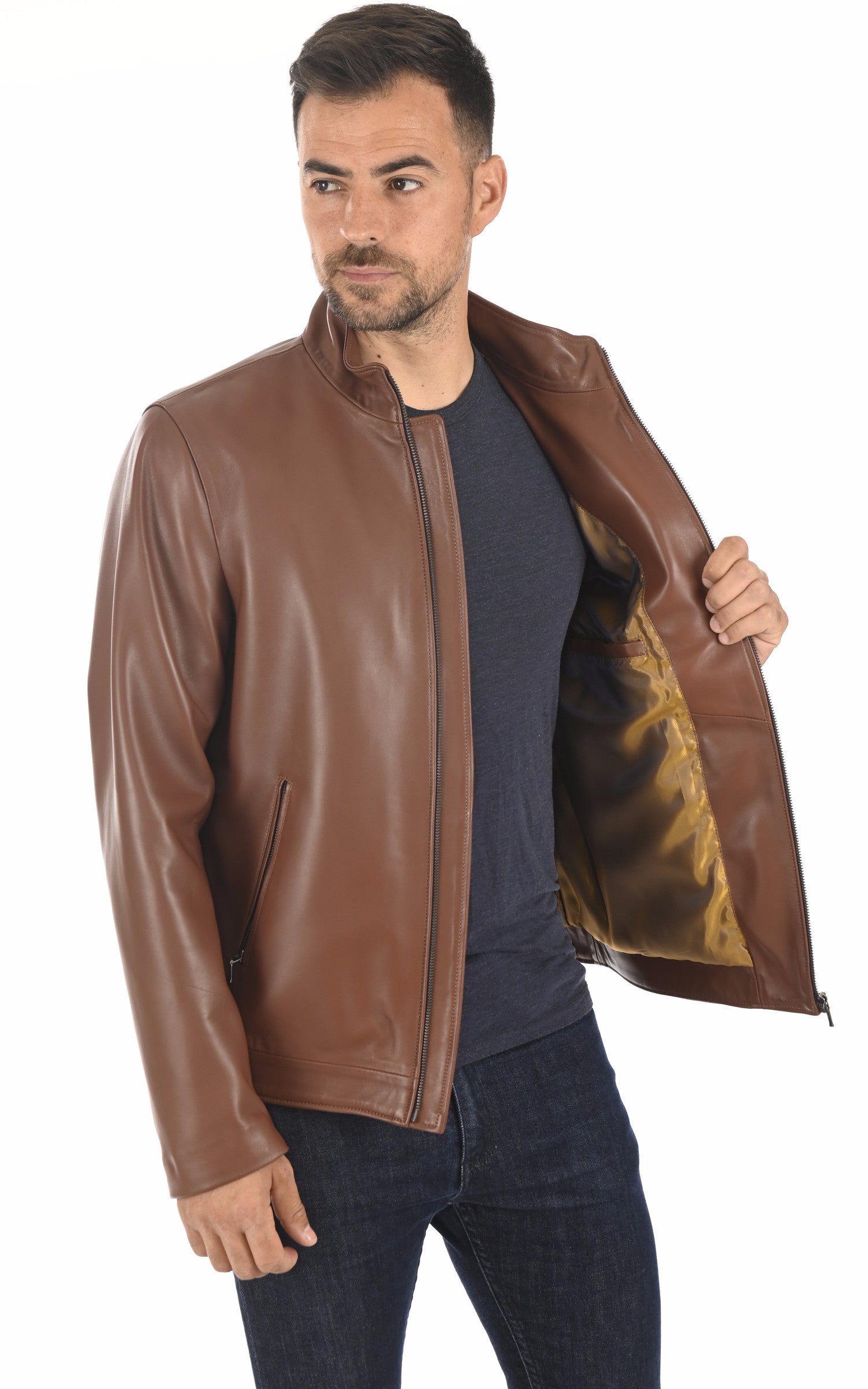 A &quot;TRENDY&quot; Cognac La Canadienne Blouson Homme interior photo 3