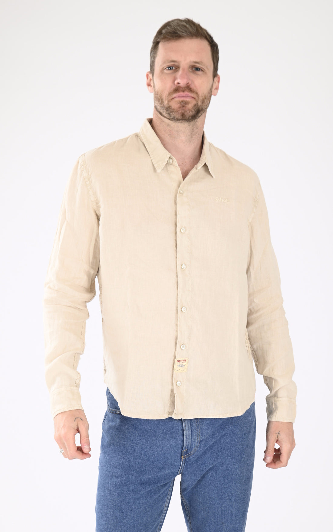 A &quot;SANTIAGOML&quot; Beige Schott Chemise Homme opened photo