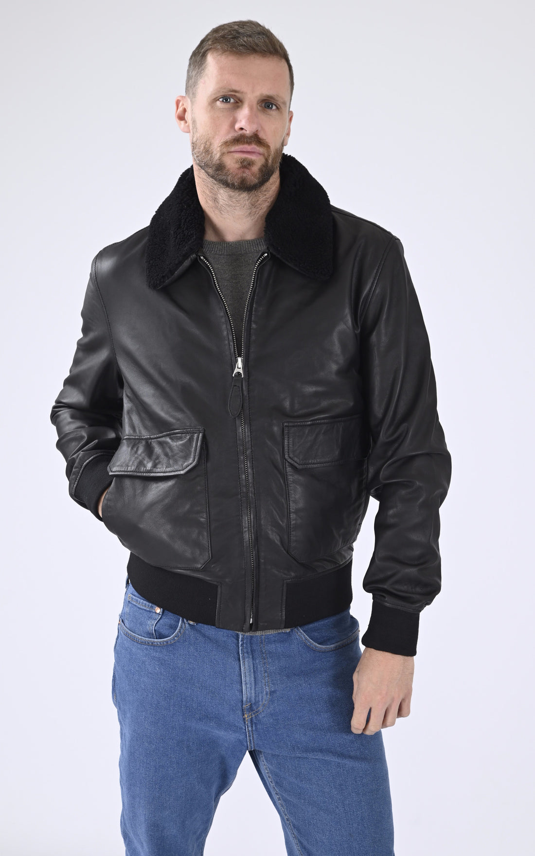 A &quot;LC PILOT LAMB&quot; Noir Schott Pilote Homme opened photo