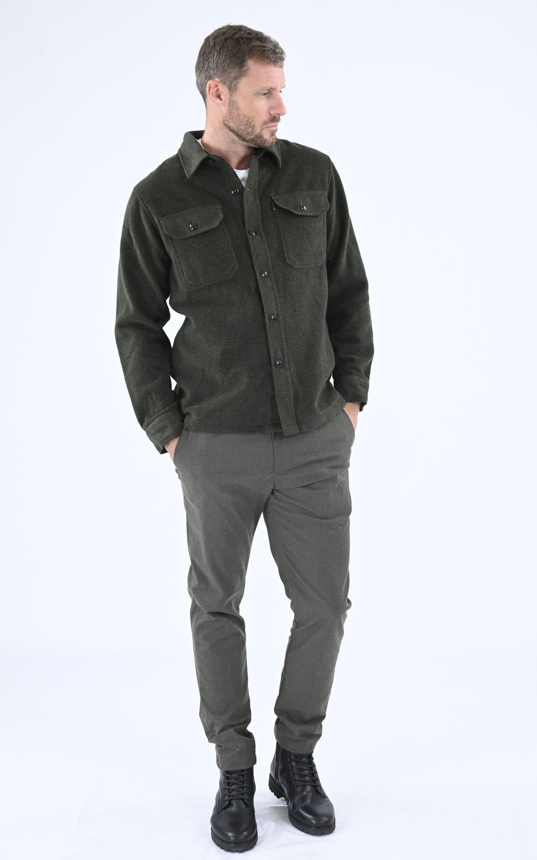 A &quot;SH CARL 3&quot; Kaki Schott Chemise Homme opened photo