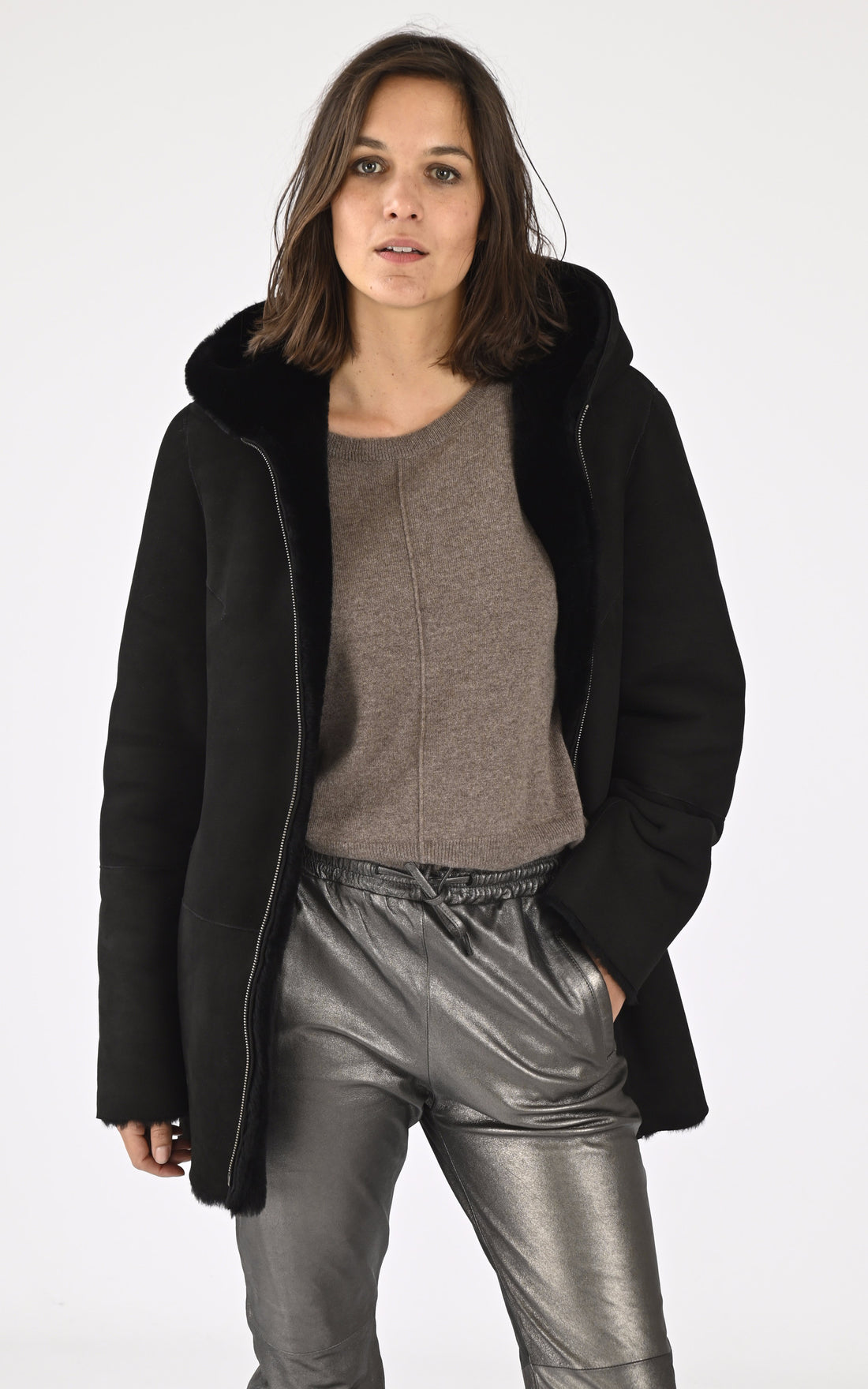 A &quot;BASE 75&quot; Noir La Canadienne Veste Femme opened photo