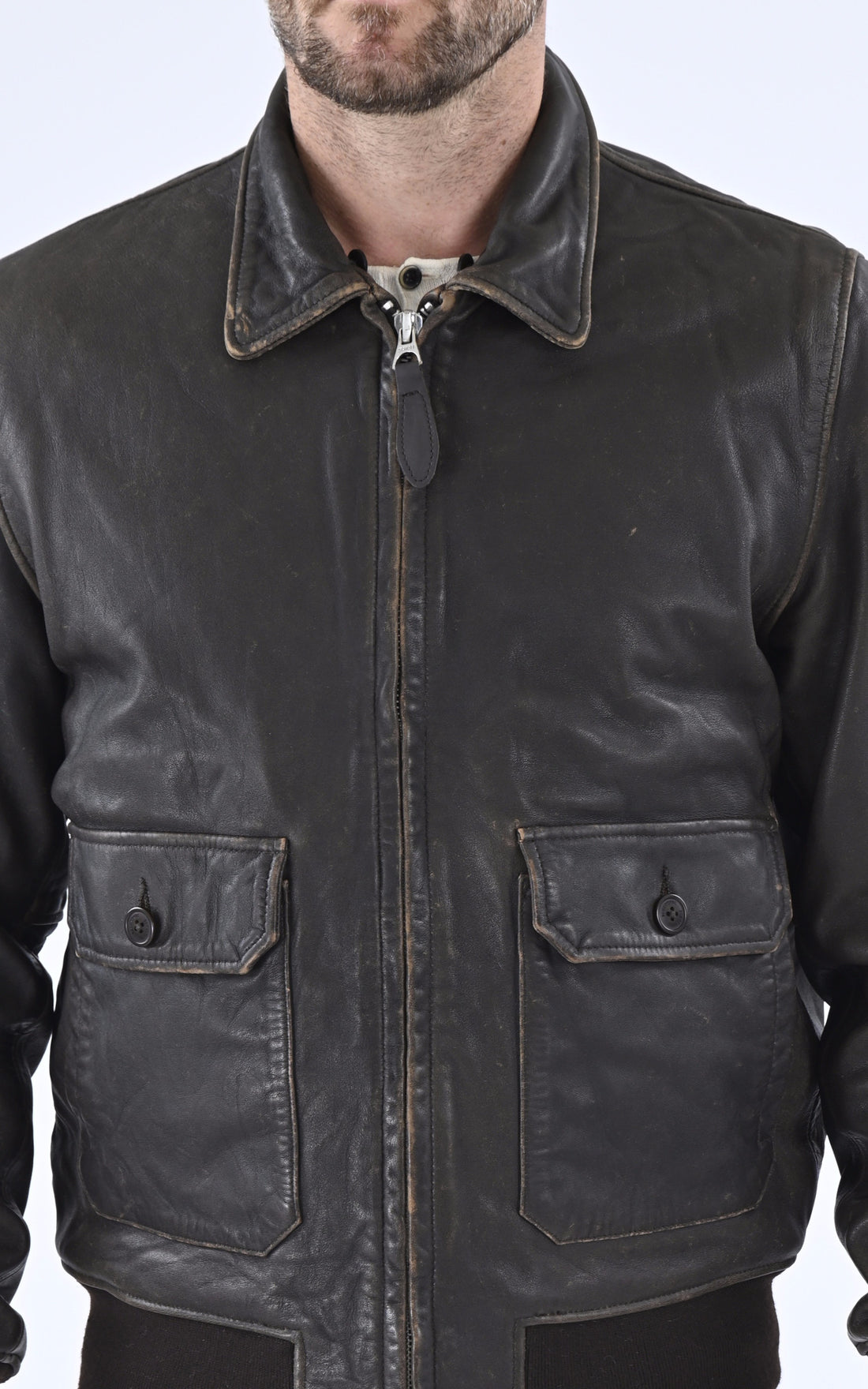 A &quot;LC PILOT USED&quot; Marron Schott Pilote Homme opened photo