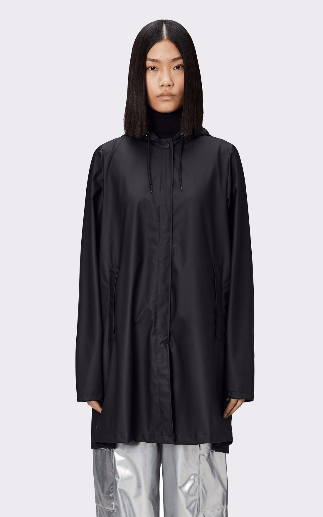 A &quot;18050 A-LINE JACKET&quot; Noir Rains 3/4 Femme opened photo