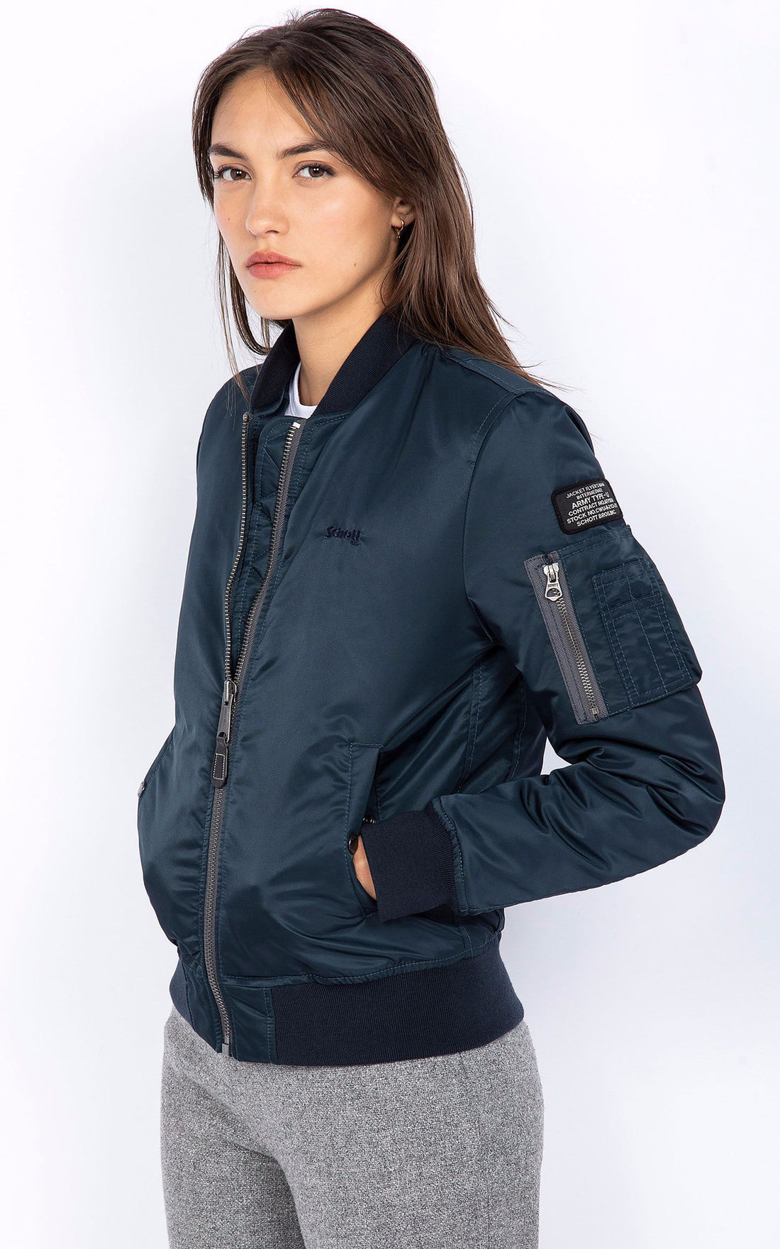 A &quot;AIRFORCEWRS&quot; Navy Schott Blouson Femme opened photo