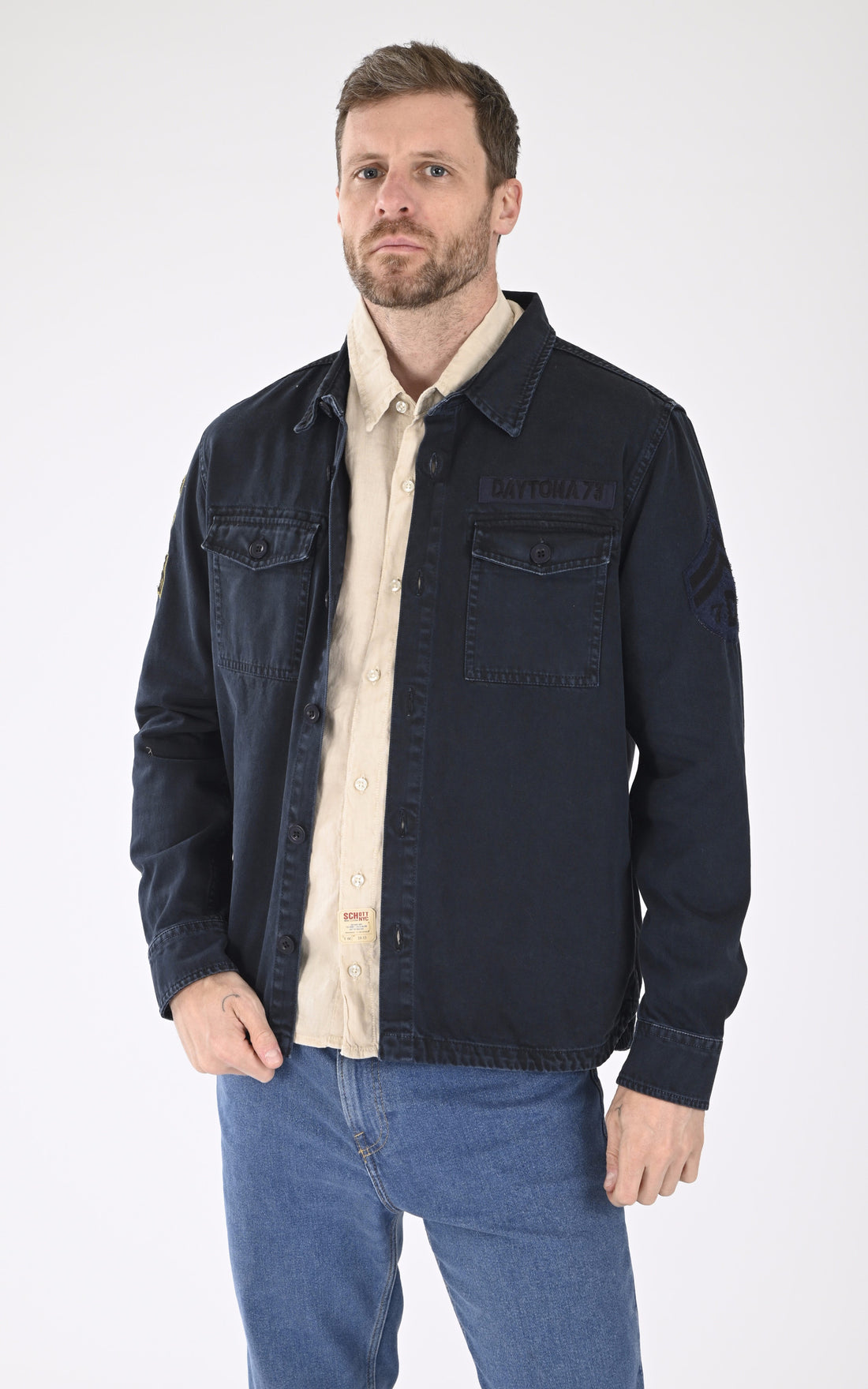 A &quot;MELHART 102668&quot; Bleu Marine Daytona 73 Chemise Homme opened photo