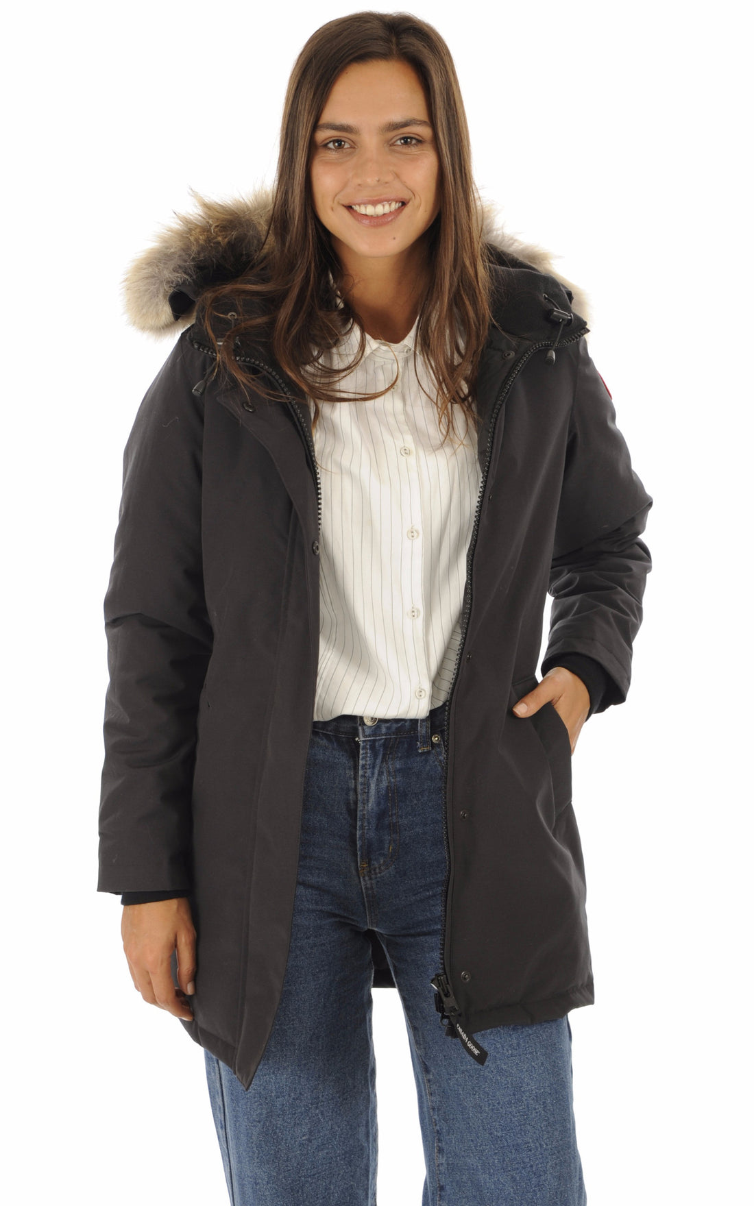 A &quot;VICTORIA 3037L&quot; Navy Canada Goose Parka Femme opened photo