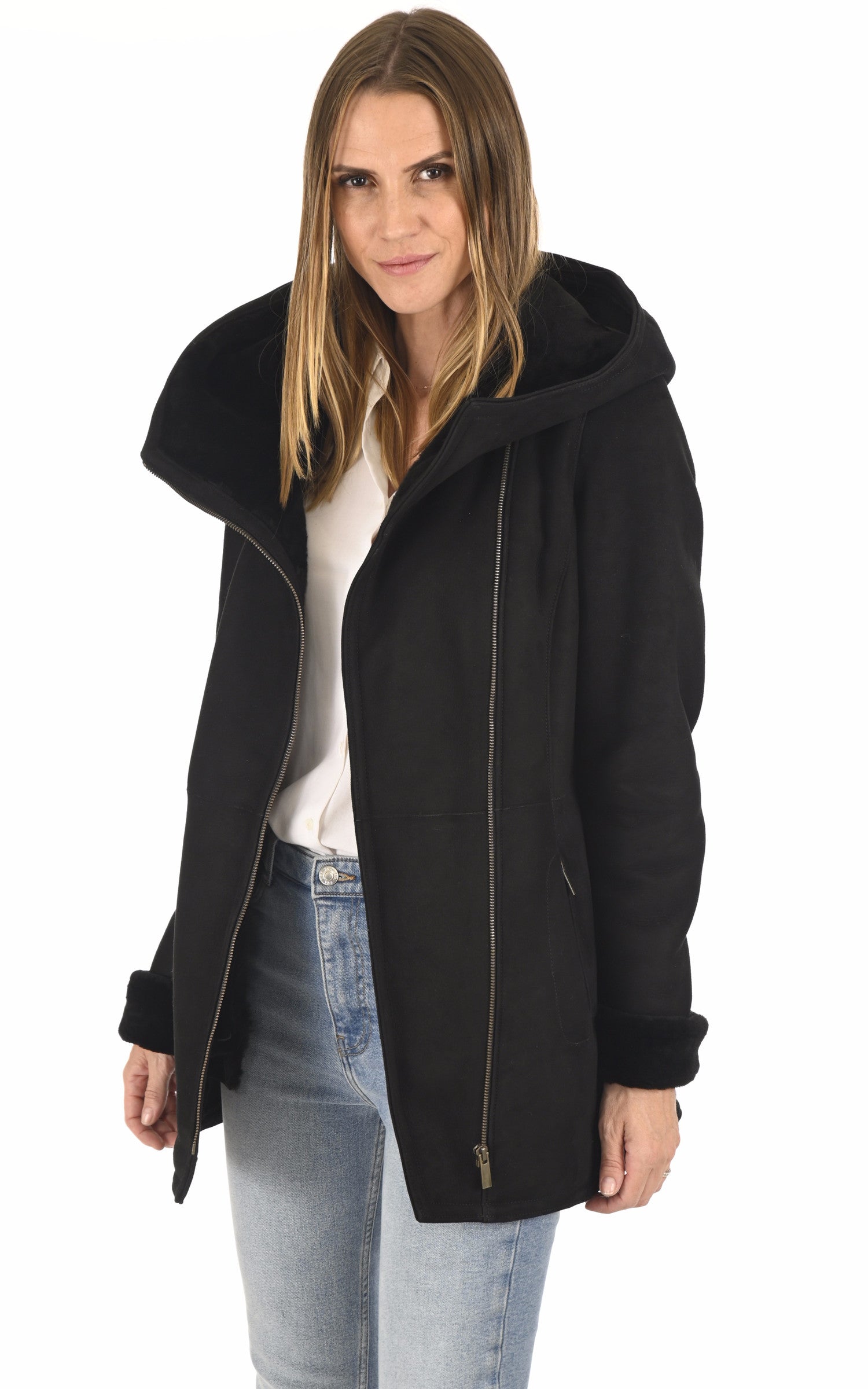 A &quot;EDITH&quot; Noir La Canadienne Veste Femme opened photo 1