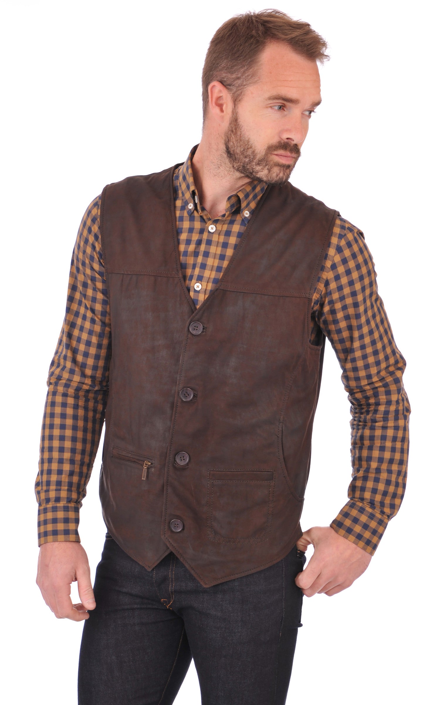 A &quot;JEVER&quot; Marron Maddox Gilet Homme closed photo 1