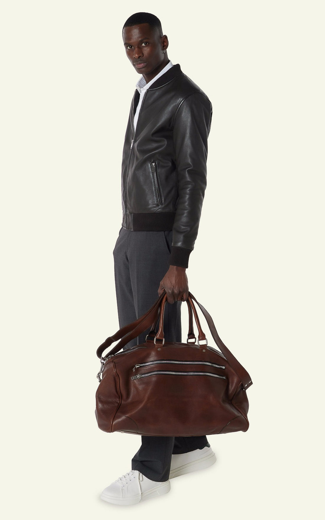 A &quot;SP01&quot; Marron &amp; Blanc Serge Pariente Sac Homme opened photo