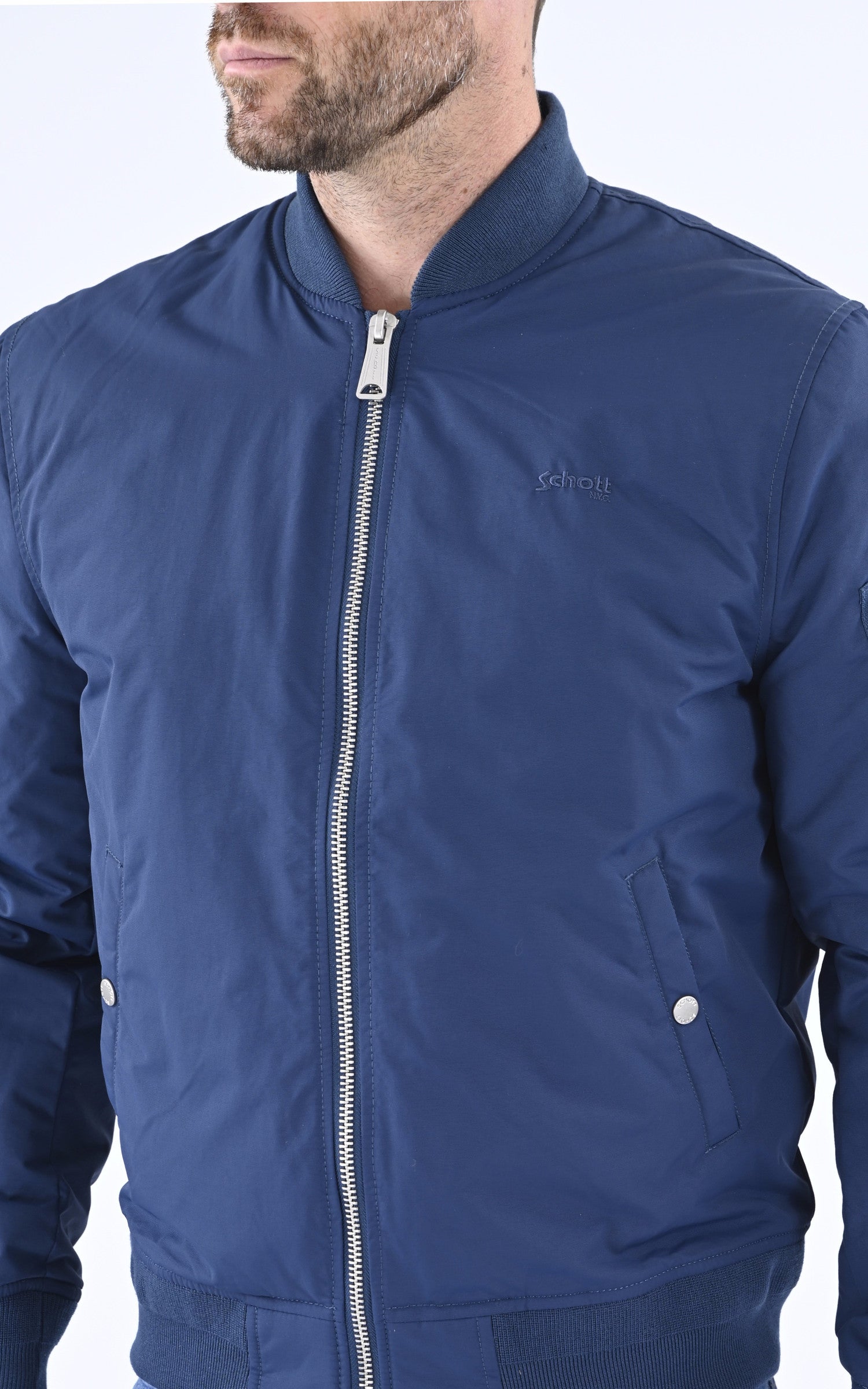 A &quot;AIRKRAFT&quot; Bleu Marine Schott Blouson Homme details photo