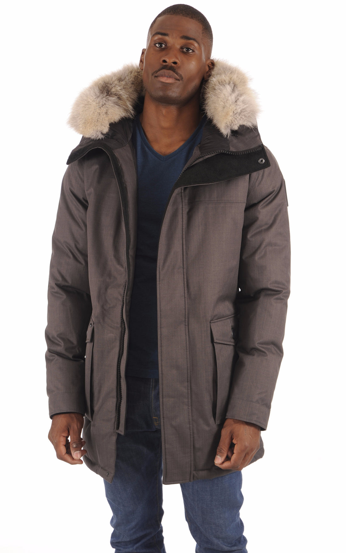 A &quot;YVES&quot; Steel Grey Nobis 3/4 Doudoune Homme opened photo