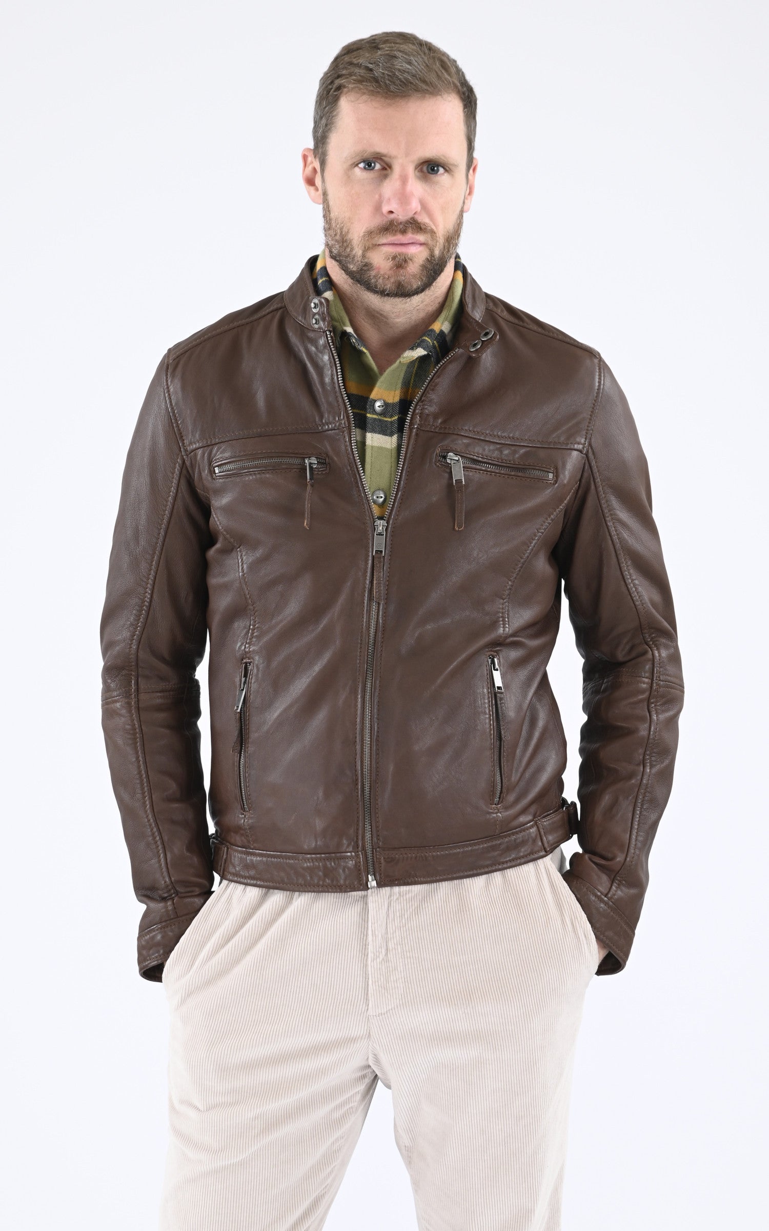A &quot;MUMBAI&quot; Marron Clair La Canadienne Blouson Homme closed photo